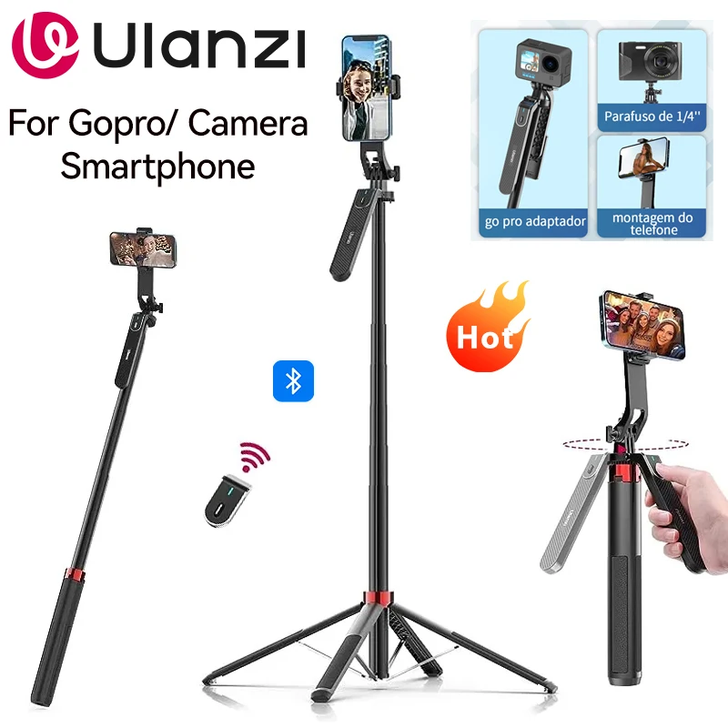 Ulanzi MA09 iPhone 16 15 14 13 Pro Max 안드로이드 폰용 1.8m 셀카 스틱 삼각대 원격 제어 파노라마 볼 헤드 홀더 포함
