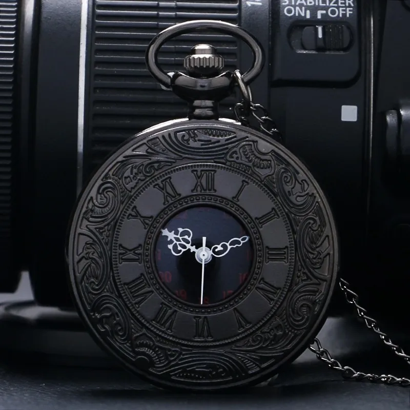 빈티지 매력 블랙 남여 패션 로마 숫자 석영 Steampunk 주머니 시계 여성 남자 목걸이 펜던트 체인 선물 P427
