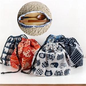 일본식 Drawstring 점심 가방 여행 피크닉을위한 보관 가방 휴대용 간편한 워시 도시락 도시락 상자 토트 파우치 식품 가방
