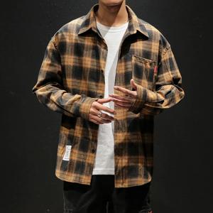 남성용 캐주얼 격자 무늬 긴팔 셔츠, 레트로 플란넬 셔츠, 루즈 스트리트웨어, 고품질, 2023 용수철, 가을, 겨울, 신상