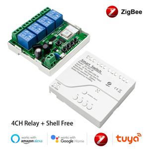 Tuya Zigbee 1 2 4 갱 스위치 릴레이 모듈 USB 5V Dc 12v 24v 110v 220v 230v 건식 접촉 4CH Din 레일 컨트롤러 게이트웨이 필요