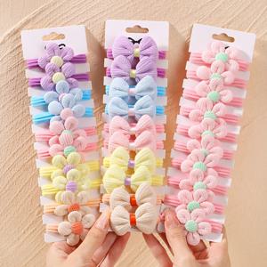10pcs 귀여운 소녀 나일론 꽃 헤어 넥타이 캔디 탄성 활 헤어 밴드 땋은 머리 밧줄 고무 헤어 껌 Scrunchies 액세서리