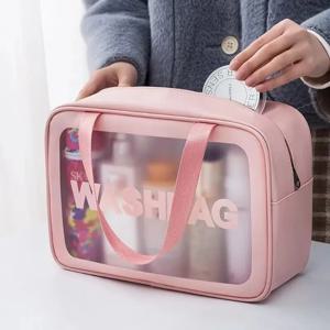 Pu 반투명 클리어 메이크업 박스, 방수 여행 세면 용품 가방, 대용량 휴대용 목욕 보관 가방, 어린이 점심 가방