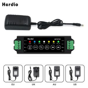 Herdio 4 방향 가정용 전력 증폭기 욕실 벽 천장 스피커 용 오디오 Bluetooth 및 Aux 미니 증폭기 EU/US/UK/AU 플러그
