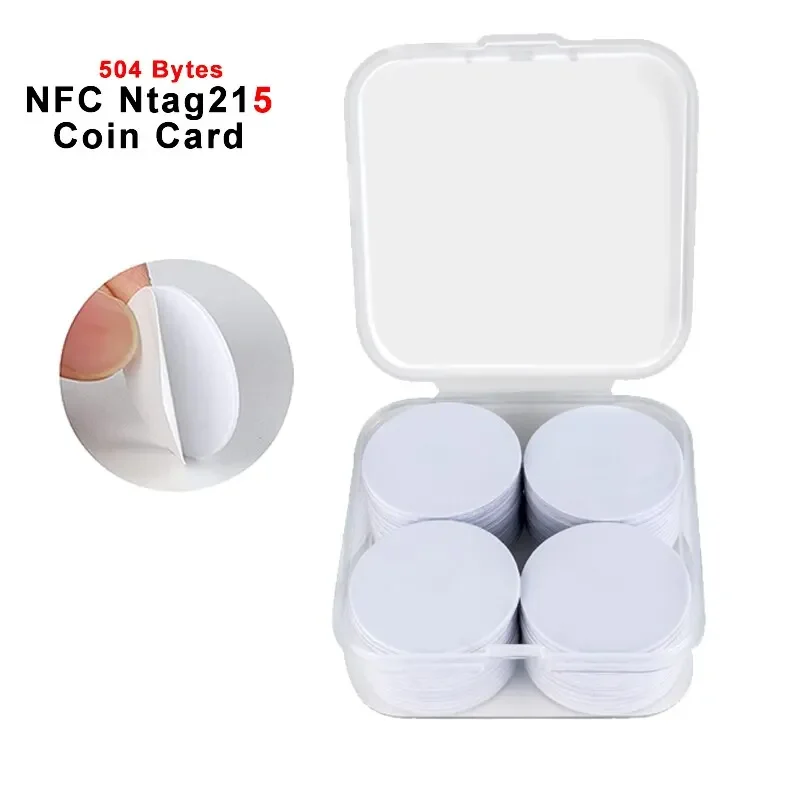 20pcs 50pcs 13.56MHz Ntag215 NFC 동전 접착 카드 배지 백업 504 바이트 ISO/IEC 14443 A 25mm 방수 PVC 215 태그