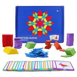 155 PCS 나무 패턴 블록 세트, 기하학적 모양 퍼즐, 어린이를위한 유치원 클래식 교육 몬테소리 Tangram 장난감
