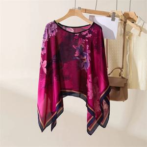 2024 Shawls 여름 해변 섹시한 여성 패션 프린트 쉬폰 작업복 비키니 커버 루즈 블라우스 선 스크린 편안한 판초 핫