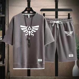 공주 아이콘 남자 스포츠 정장 여름 새로운 Z-Zelda 남자 두 조각 세트 리넨 패브릭 캐주얼 o-넥 티셔츠 패션 Tracksuit 2024