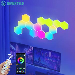 LED 육각형 양자 램프, RGB 스마트 야간 조명, 벽 조명 패널, DIY 모듈식 음악 리듬 앱 리모컨 게임방 장식
