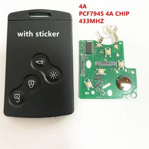 1/3/5pcs 4 버튼 원격 키 카드 열쇠가없는 스마트 키 433mhz 4A PCF7945 칩 7945 Renault Clio 4 Key captur key After 2013