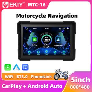 EKIY 5.0 인치 무선 CarPlay 모토 휴대용 디지털 오토바이 대시 보드 GPS 네비게이션 디스플레이 화면 안드로이드 자동 모니터