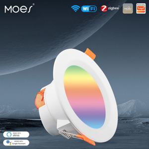 MOES 와이파이 스마트 LED 다운라이트, Zigbee 디밍 라운드 스포트라이트, RGB 색상 변경, 따뜻하고 시원한 빛, 알렉사 구글 홈 보이스, 7 W, 10W