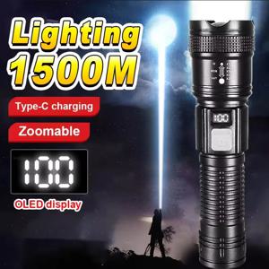100000   LM 슈퍼 밝은 손전등 LED 장거리 USB 충전식 전술 토치 야외 방수 캠핑 낚시 랜턴