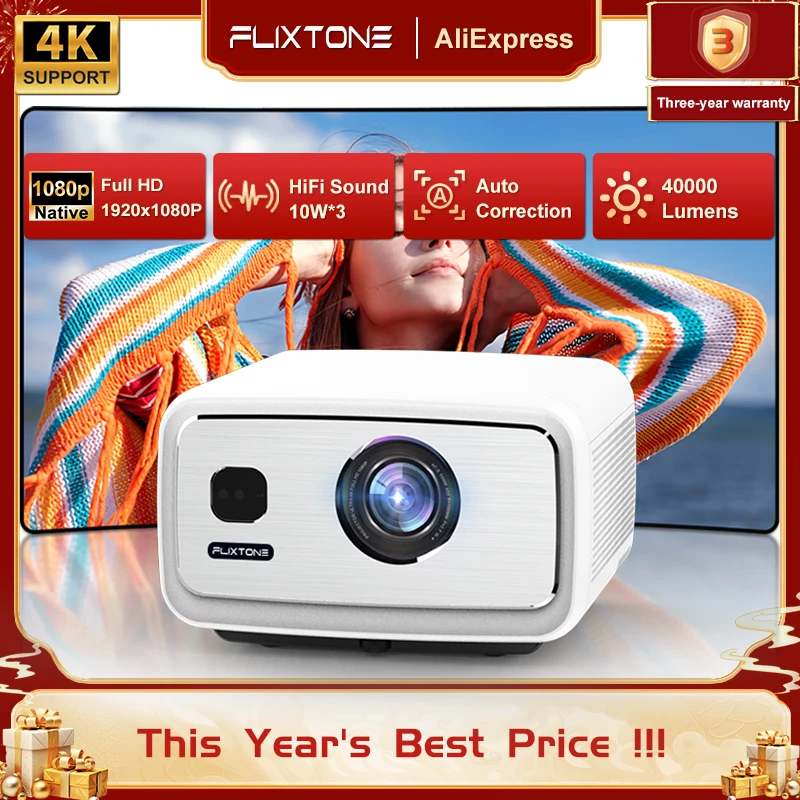 영화용 FlixTone D9W Ultra 3000 ANSI 풀 HD 1080P 프로젝터 야외 비디오용 Android WiFi 6 홈 시어터 빔 프로젝터