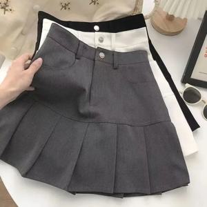 Y2K 빈티지 하이 웨스트 플리츠 스커트 여성 대학 스타일 유니폼 안전 바지 미니 스커트 여성 한국어 스트리트 슬림 a 라인 스커트