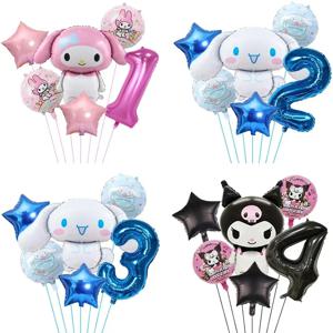 6pcs 만화 Sanrio 귀여운 Kuromi 내 멜로디 Cinnamoroll 호일 풍선 32 인치 번호 세트 어린이 생일 파티 장식 장난감