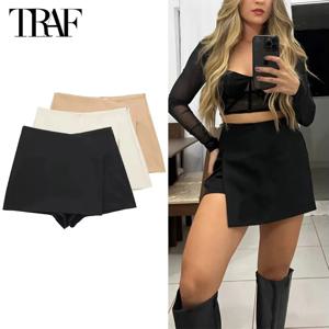 TRAF 2024 여성용 비대칭 Skort 블랙 하이 웨스트 미니 스커트 여성 여름 버뮤다 반바지 여성 피트니스 스커트 반바지 여성