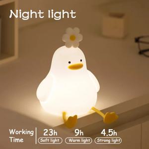 LED 귀여운 오리 야간 램프, 터치 센서 제어, 디밍 야간 조명, 실리콘 어린이 수면 보육 램프, 가정 장식 조명