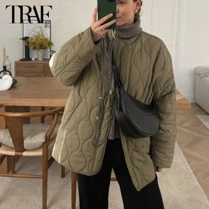 TRAF 2025 퀼트 자켓 여성 파카 긴 소매 패딩 코트 여성 따뜻한 겨울 여성 코트 여성용 캐주얼 데미 시즌 자켓