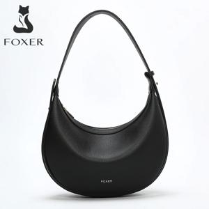 FOXER 여성 패션 작은 어깨 가방 레이디 크로스 바디 핸드백 로고가있는 하프 문 겨드랑이 가방 아내를위한 완벽한 선물