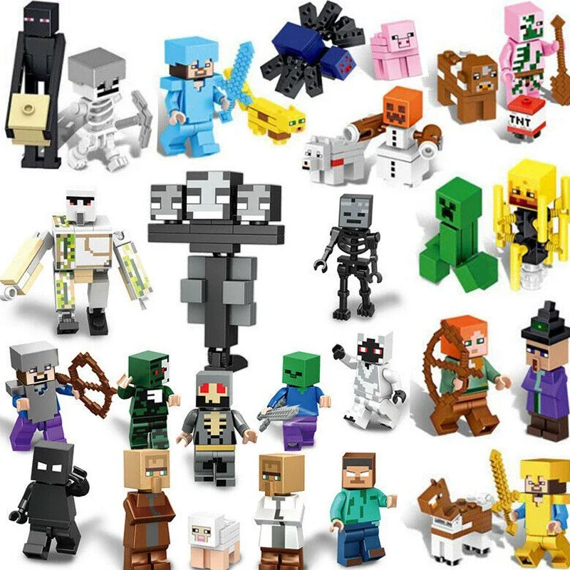 MOC29 내 세계 Minecraft 새로운 교육 재미 빌딩 블록 작은 입자 인터레이스 픽셀 인형 장난감 가방 어린이 날 선물