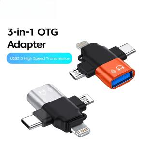 3 in 1 OTG 어댑터 USB3.0-마이크로 USB/타입 C/라이트닝 변환기 for iphone Xiaomi 삼성 마우스 키보드 U 플래시 드라이브