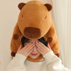 박제 인형 Capybara 플러시 헤어 캡 따뜻한 푹신한 Capybara 헤드 마스크 두꺼운 컬렉션 플러시 동물 설치류 모자