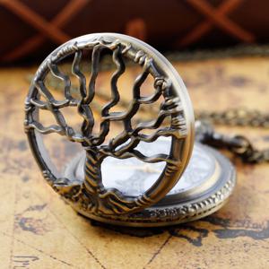Steampunk 레트로 청동 중공 생명의 나무 Fob 체인과 석영 주머니 시계 여성 시계 펜던트 목걸이 체인 남자 선물 CF1088