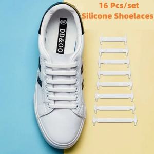 16Pcs 탄성 신발 끈 모든 운동화 실리콘 스트레치 신발 끈 남여 패션 넥타이 신발 끈 고무 밴드 신발 끈