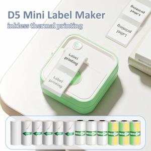 새로운 D5 라벨 프린터 Inkless 열 라벨 메이커 12-57mm 종이 조정 가능한 스티커 포켓 코드 태그 저널 용 미니 프린터