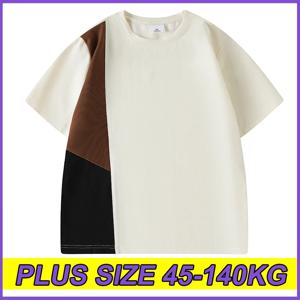 여성용 플러스 사이즈 티셔츠 여름 여름 패션 스플 라이스 탑 피트니스 러닝 티셔츠 M-8XL 라운드 넥 반소매상의 45-140KG