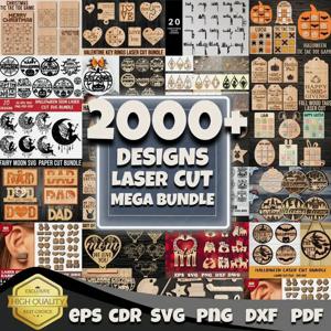 2000 조각 레이저 컷 SVG DXF EPS 형식 메가 번들 장식 아트 파일 CNC 파일 다층 벡터 디자인