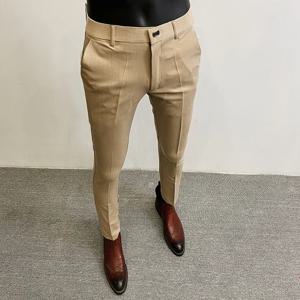 남성 정장 바지 정장 바지 Pantalone Hombre 스트레치 슬림 솔리드 컬러 캐주얼 드레스 전체 길이 바지 패션 새로운 남성 의류