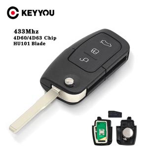 KEYYOU ASK 433MHz 4D63/4D60 포드 포커스 용 칩 원격 키 3 Mondeo C Max S Max Galaxy Fiesta HU101 / FO21 블레이드 케이스 3 버튼