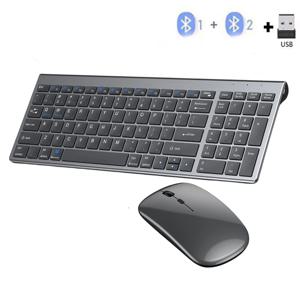 회색 블루투스 5.0 및 2.4G 무선 키보드 마우스 콤보 노트북 노트북용 충전식 풀 사이즈 무선 키보드