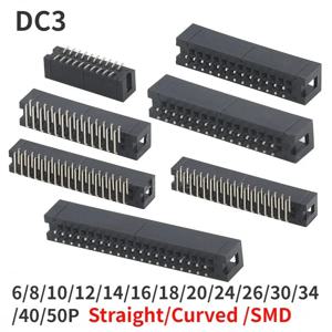 10pcs DC3 6/8/10/12/14/16/18/20/24/26/30/34/40/50P 2.54mm IDC 소켓 커넥터 ISP Male 이중 간격 직선/곡선 바늘 SMD