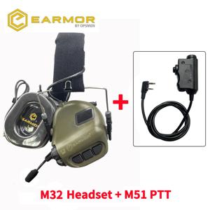 EARMOR M32 MOD4 전술 헤드셋 및 U94 PTT 어댑터 세트 Baofeng 무선 통신 촬영 소음 제거에 적합
