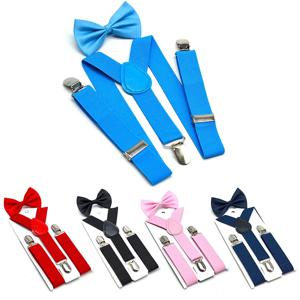 Soild Color 어린이 벨트 Bowtie 세트 소년 소녀 멜빵 클립 온 Y 백 교정기 나비 넥타이 탄성 어린이 조절 가능