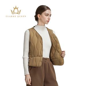 CLARKE QUEEN 2025 겨울 여성 조끼 화이트 다운 오리 퍼프 경량 Gilet 민소매 짧은 코트 3XL 퀼트 웜 코트
