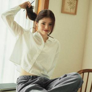 [정상가59,800] 지오다노 여자 면 크롭 봄 셔츠 343953
