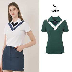 [인기] 헤지스여성 하프집 반팔티셔츠 평상겸용 골프티셔츠 HWTS5B315