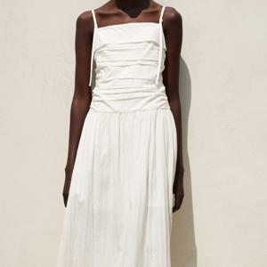 PLEATED DETAIL MIDI DRESS WHITE