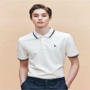 [헤지스 남성] [[25SS]] HZTS5B437OW [AIRY TWILL] 오프화이트 더블 팁 배색 카라 티셔츠