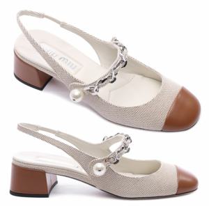 25SS 여성 투톤 캔버스 슬링백 펌프스 (5I045E Q1D F062F F 035 25S)