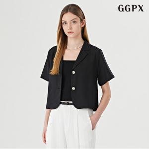 정상가:69,000원 | 린넨 썸머 투버튼 여성 크롭 반팔 자켓 (GOBJK008D)