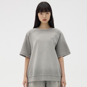 아플리케 오버핏 데님워싱 티셔츠 [GREY]