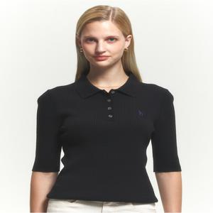 [헤지스 여성] [[24FW]] HSSW4C703BK 마이크로케이블 반팔 카라 스웨터 블랙
