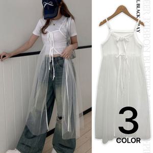 [브리치]  / 모시 리본 뷔스티에 시스루 롱 원피스 바캉스 휴양지룩/ 3color