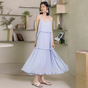 5/13일 예약배송 LS_Blue polka dot folds dress