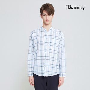 남성 코튼린넨 루즈핏 밴드카라 체크 셔츠(T202SH110P)